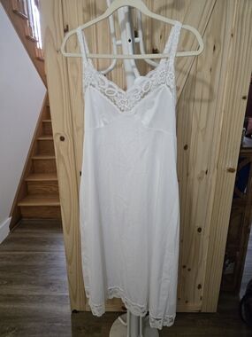Lace-Trim White Satin Slip Dress